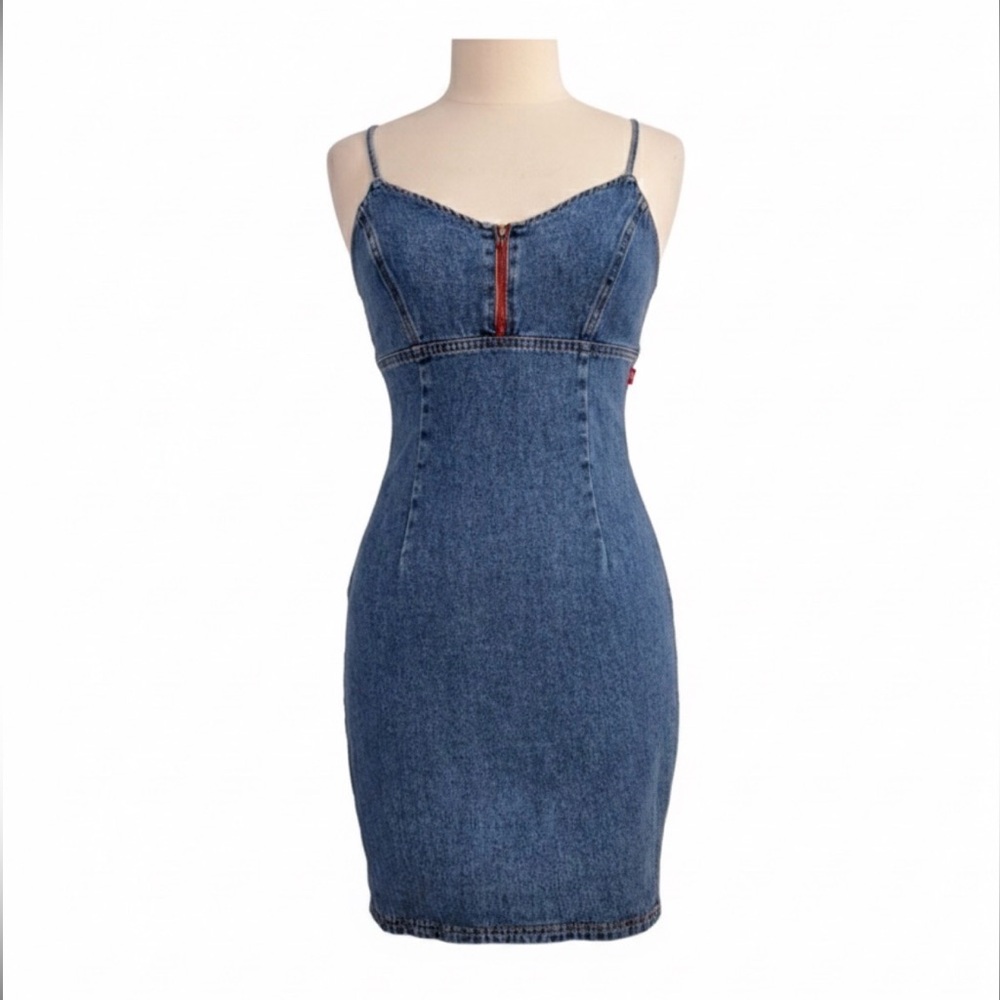 Genuine Vintage Blue Denim Hot Kiss Spaghetti Strap Dress
